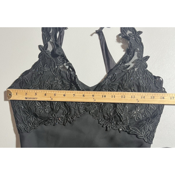 VTG Fiesta Chiffon Gown Medium Black Glitter Babydoll Whimsigoth Prom Formal - Picture 9 of 12